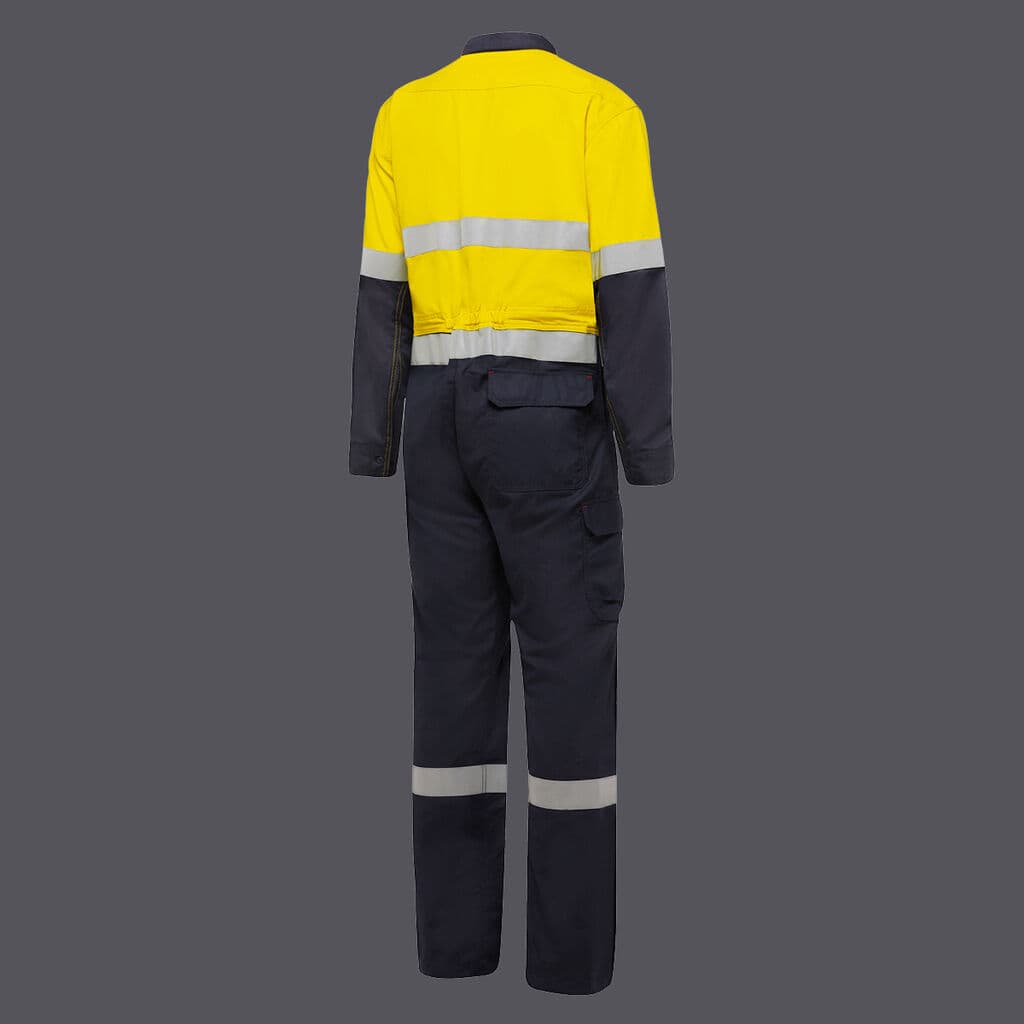 KingGee Shieldtec FR Hi Vis Two Tone Coverall With FR Tape (Yellow/Navy)_1