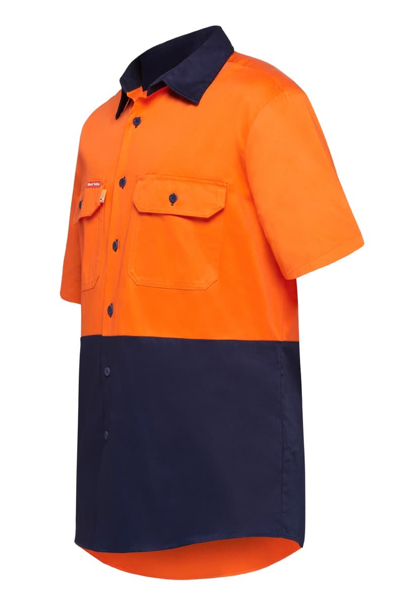 Hard Yakka S/Sl L/Weight Drill 2 Tone Ventilated Shirt (Orange/Navy)