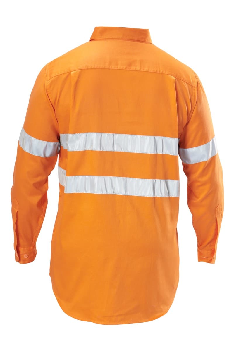 Hard Yakka Foundations Hi-Visibility Cotton Drill Long Sleeve Shirt With Tape (Safety Orange)_1