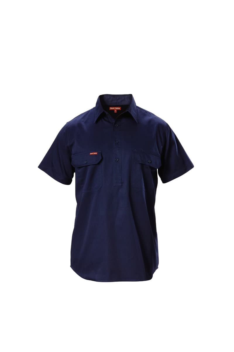 Hard Yakka Foundations Cotton Drill Closed Front Short Sleeve Shirt (Navy)