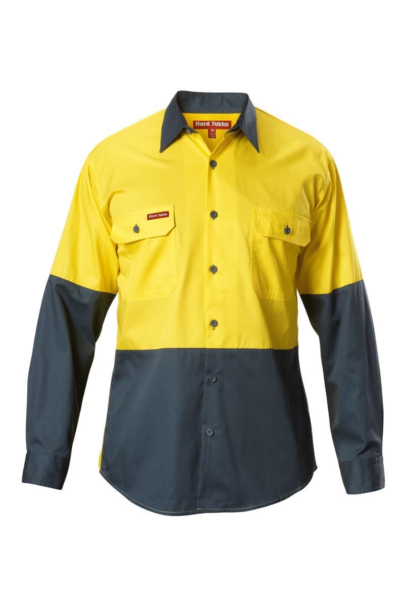 Hard Yakka Koolgear Hi-Visibility Two Tone Cotton Twill Long Sleeve Shirt (Yellow/Green)