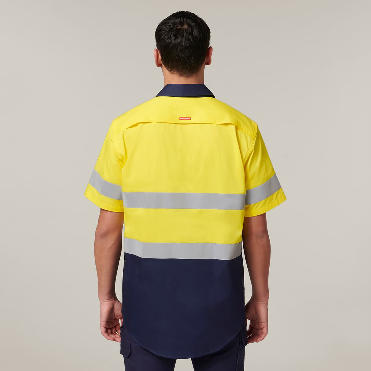 Hard Yakka Core Mens Short Sleeve Hi Vis 2 Tone Taped Vented Shirt (Yellow/Navy)_4