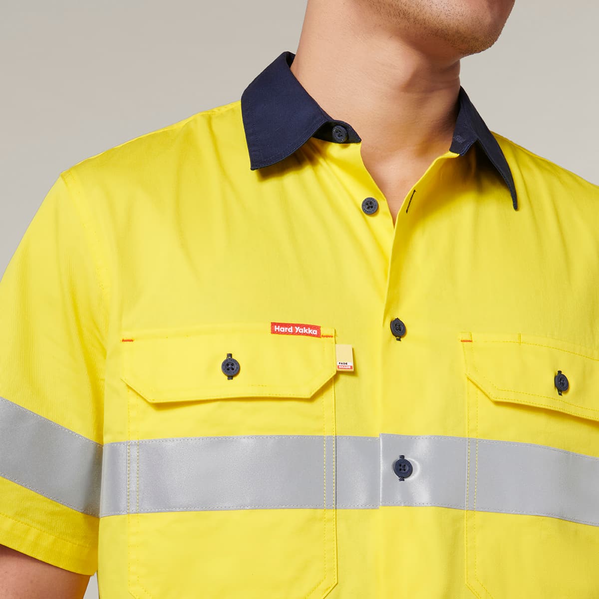 Hard Yakka Core Mens Short Sleeve Hi Vis 2 Tone Taped Vented Shirt (Yellow/Navy)_7