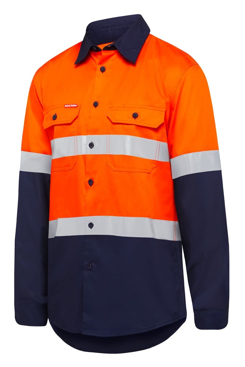 Hard Yakka Shirt Long Sleeve 2 Tone Taped Vented (Orange/Navy)