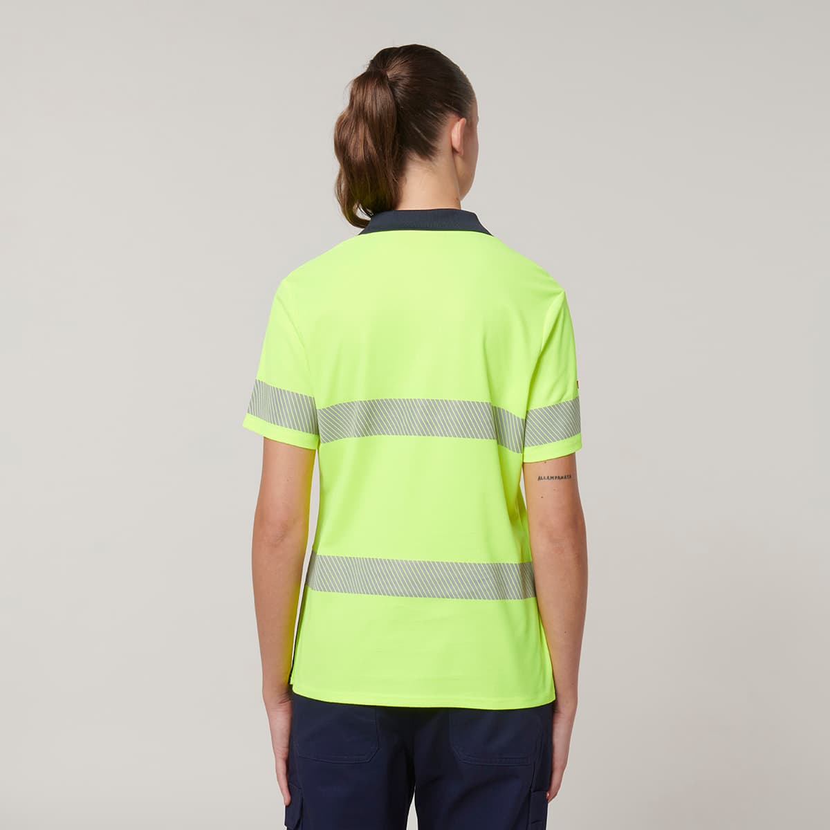 Hard Yakka Womens Short Sleeve Hi Vis Taped Polo (Yellow/Navy)_4