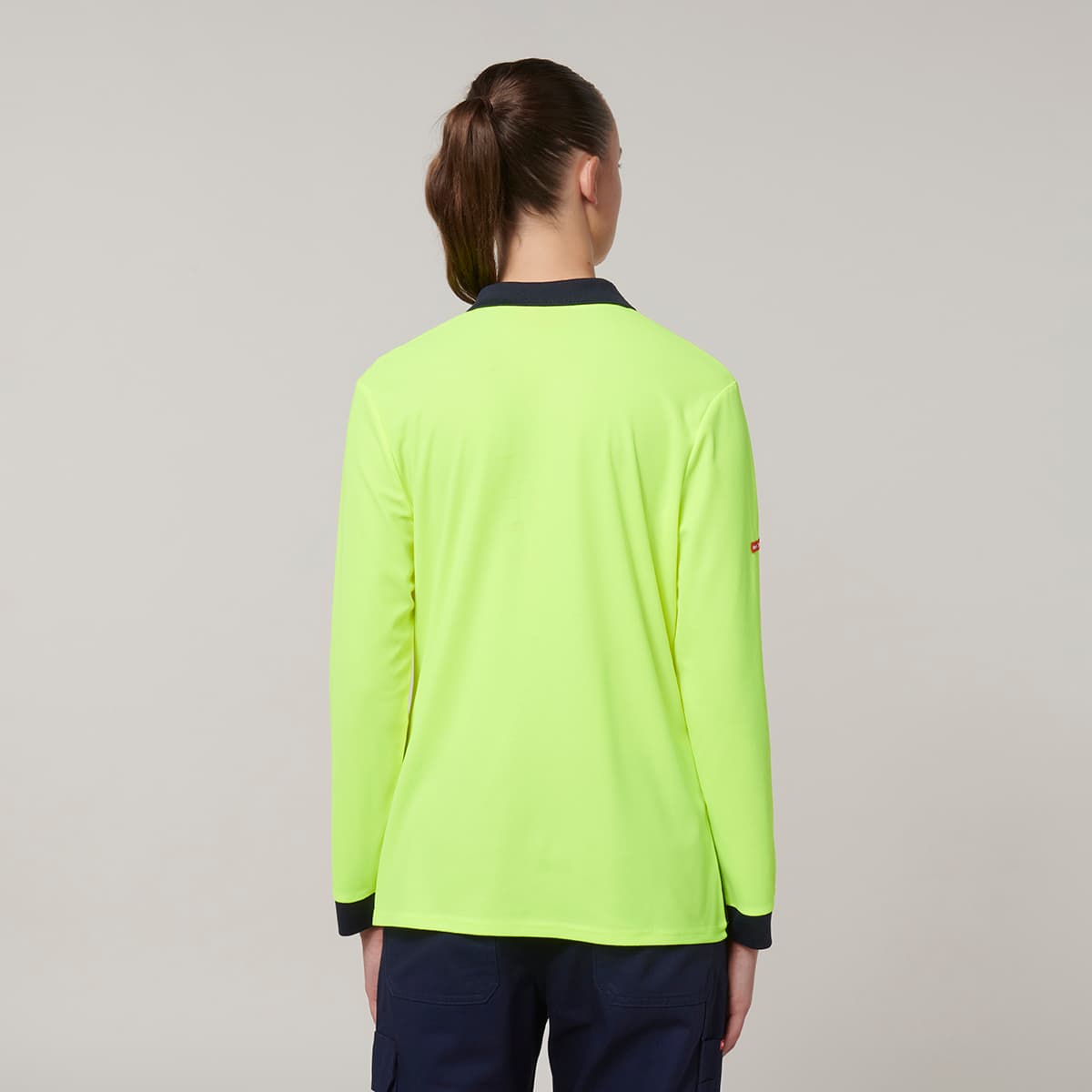 Hard Yakka Womens Long Sleeve Hi Vis Polo (Yellow/Navy)_4