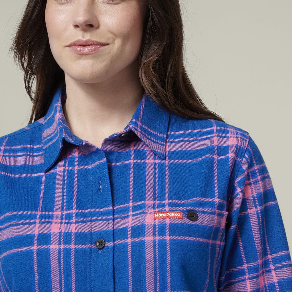 Hard Yakka Womens Check Flannie (Electric Blue)_4