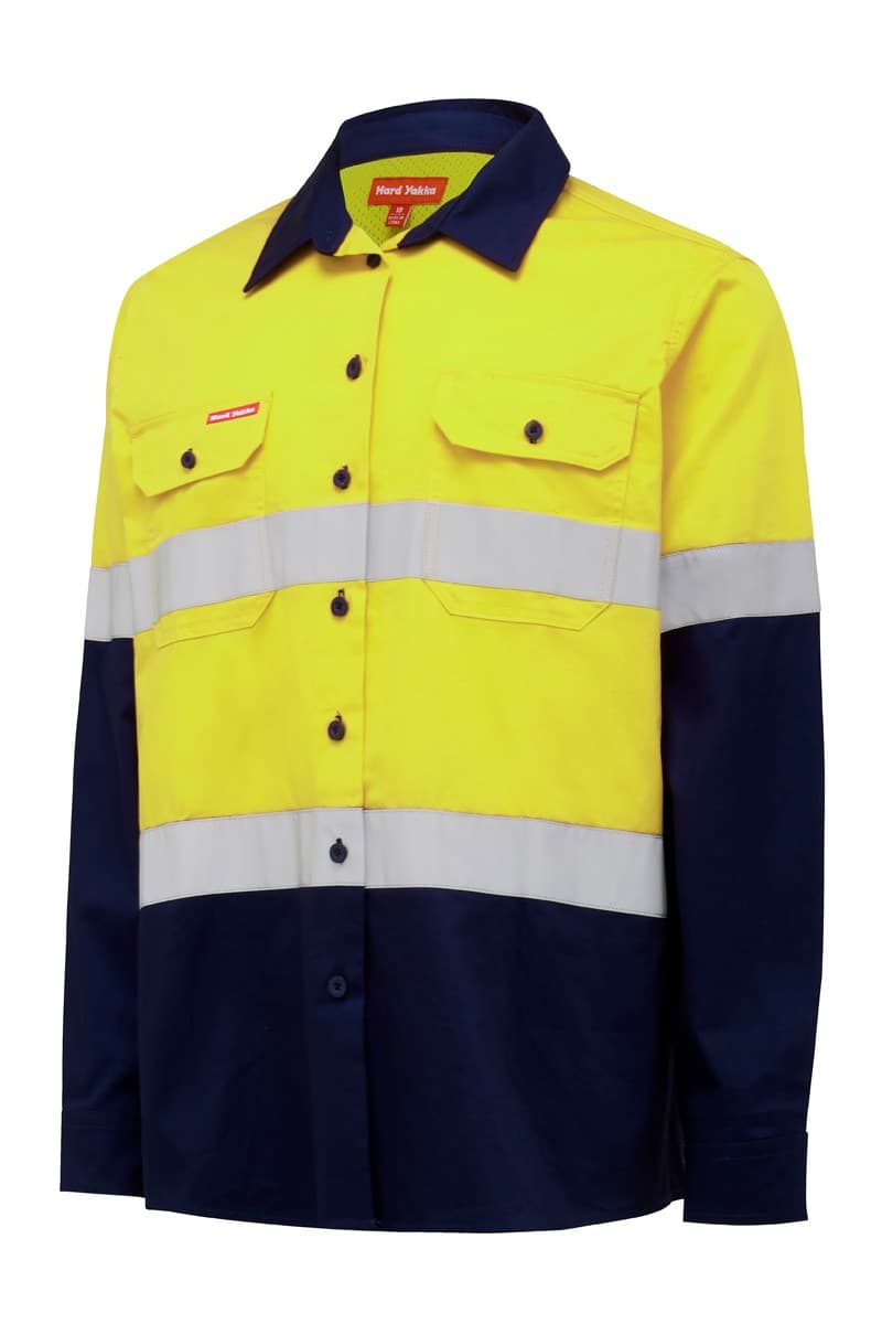 Hard Yakka L/Sl Hi Vis L/Weight 2 Tone Ventilated Shirt W/Tape (Yellow/Navy)