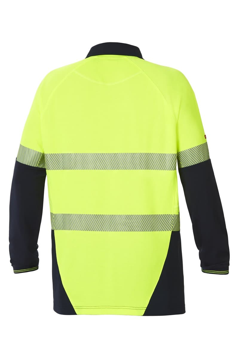 Hard Yakka Koolgear Hi-Visibility Two Tone Long Sleeve Ventilated Polo With Segmented Tape (Lemon/Dark/Navy)_1