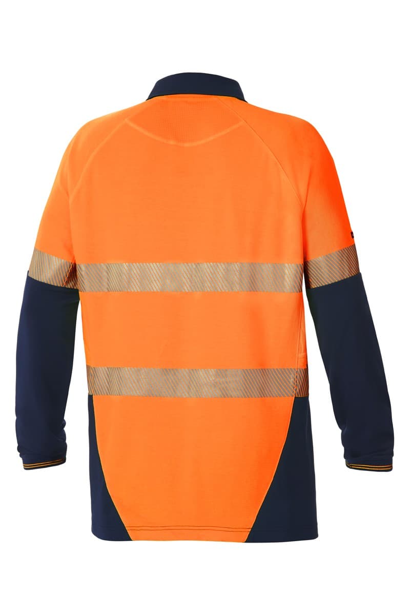 Hard Yakka Koolgear Hi-Visibility Two Tone Long Sleeve Ventilated Polo With Segmented Tape (Orange Dark Navy)_1