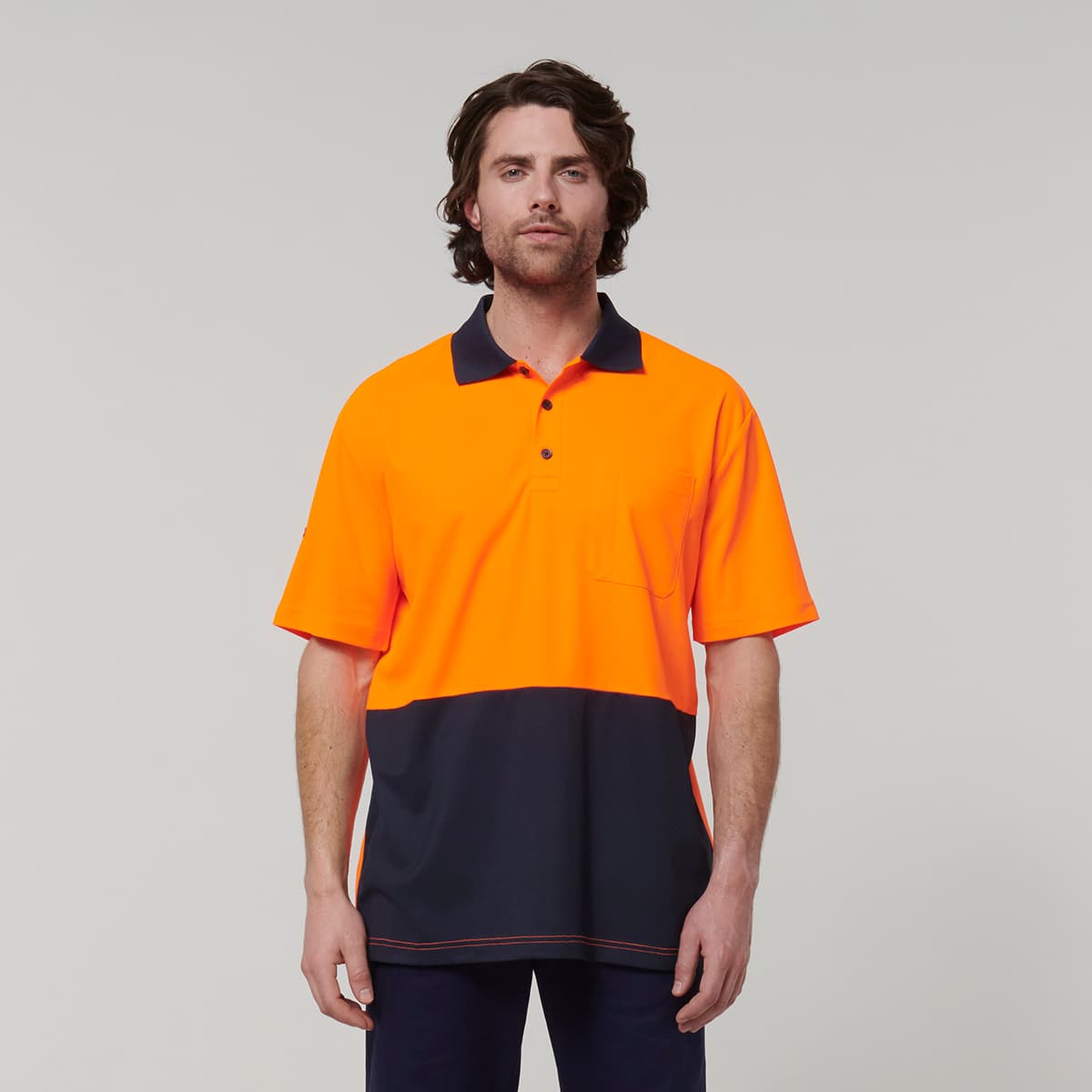 Hard Yakka Mens Short Sleeve Hi Vis Polo (Orange/Navy)