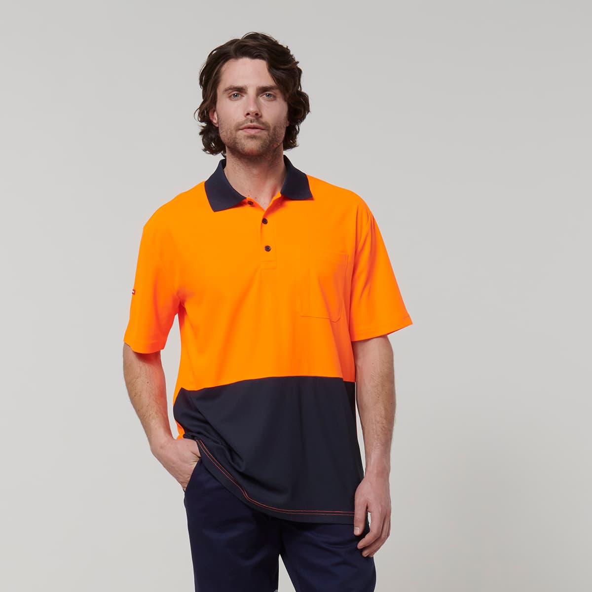 Hard Yakka Mens Short Sleeve Hi Vis Polo (Orange/Navy)_1